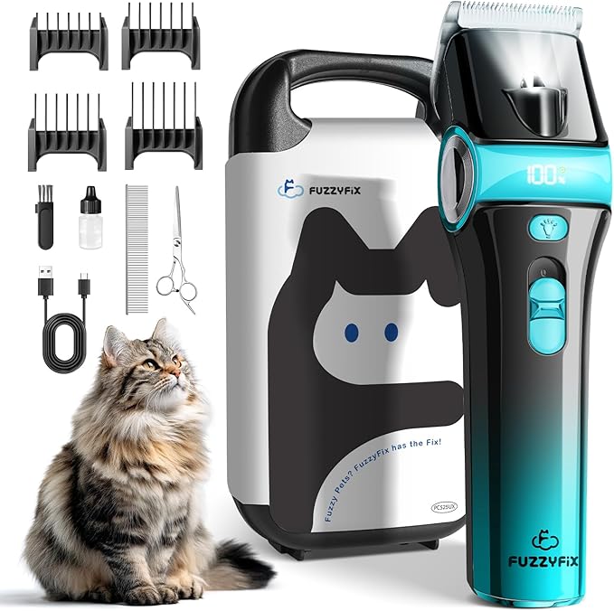 Cat Clippers for Grooming with 5-in-1 Blade, Cat Grooming Kit Cordless Rechargeable Hair Trimmer Detachable Stainless Steel Blade Pet Shaver for Small Kitty Paw Face Head Body