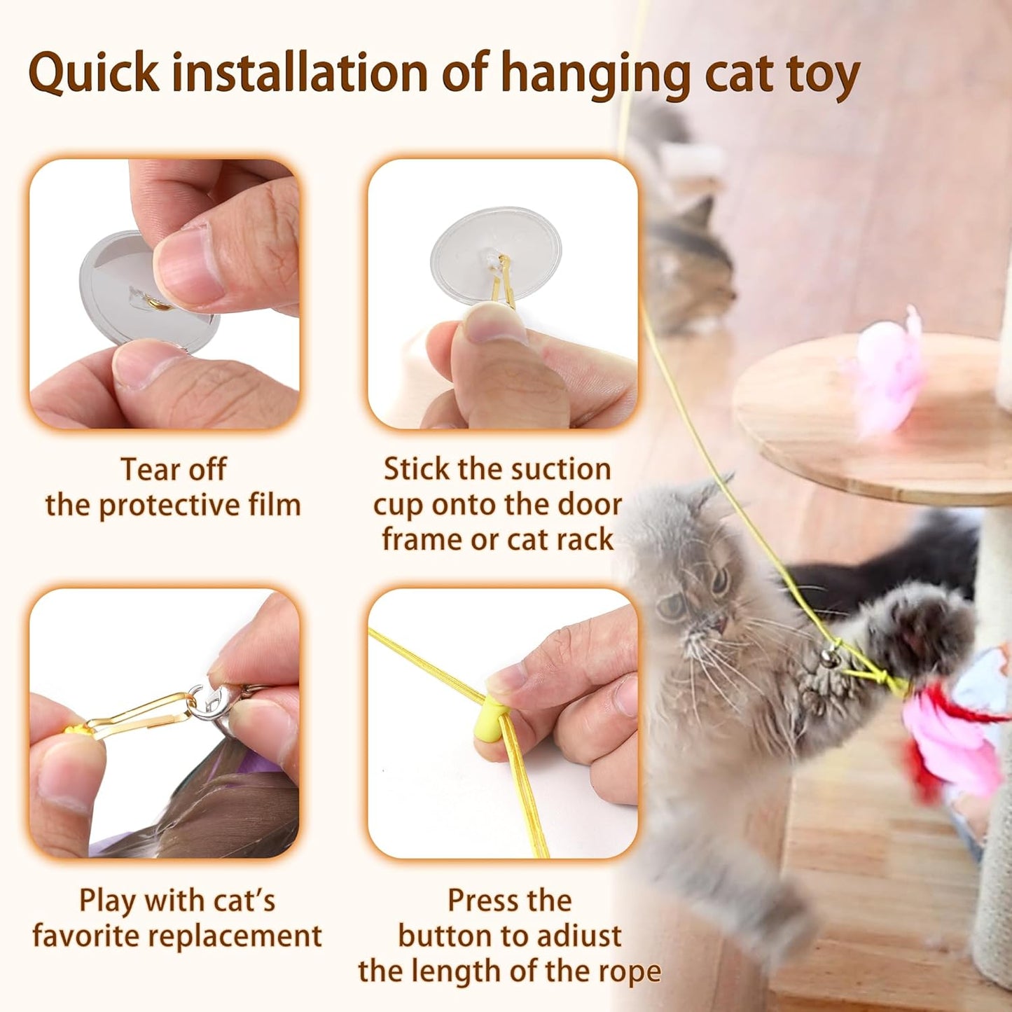Flying Bird Cat Toy,8Pcs Durable Interactive Cats Wand Replacements,Hanging Cat Toy Suitable for Bored Indoor Cats Self Play