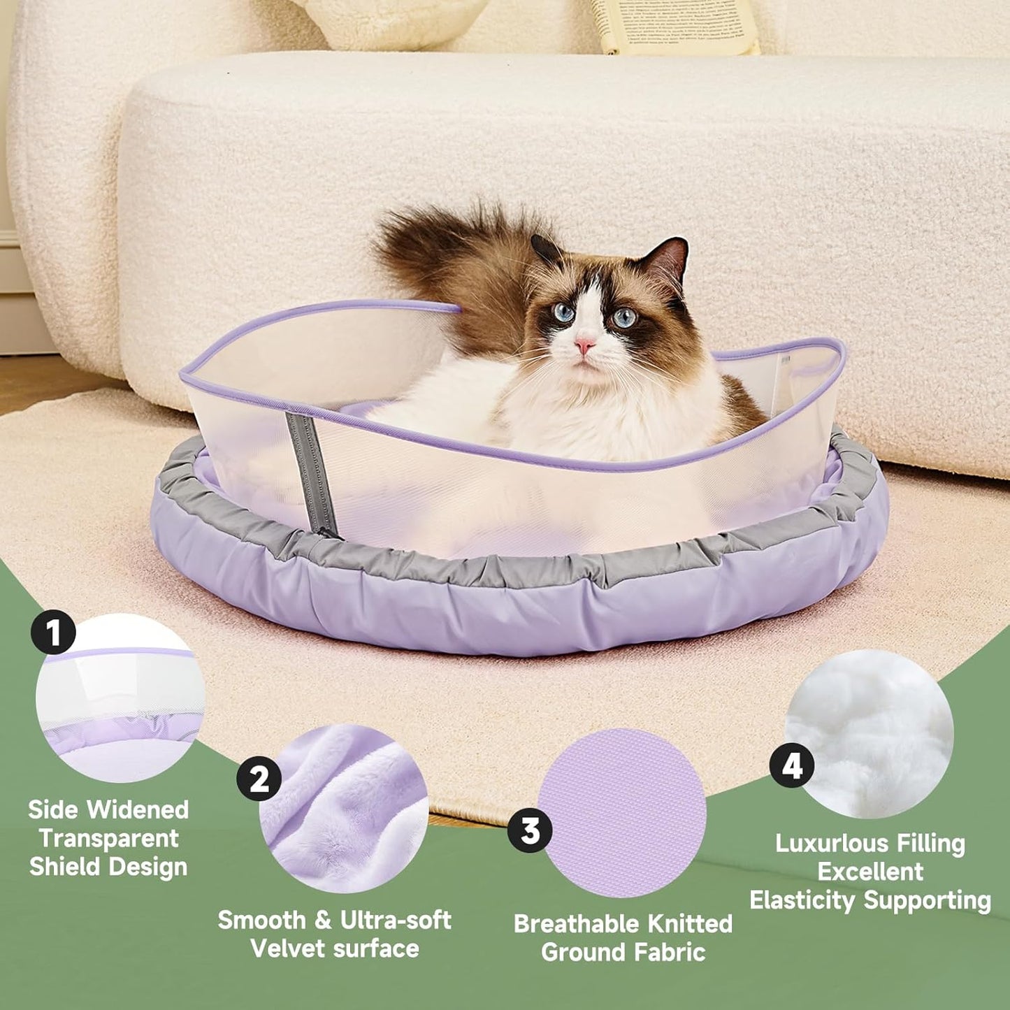 Cat Beds for Indoor Cats, Round Dog Bed for Small Dogs, Puppy, Kitten -Soft Plush Washable Cat Bed Calming with Protective Shield (Purple,18 Inches)