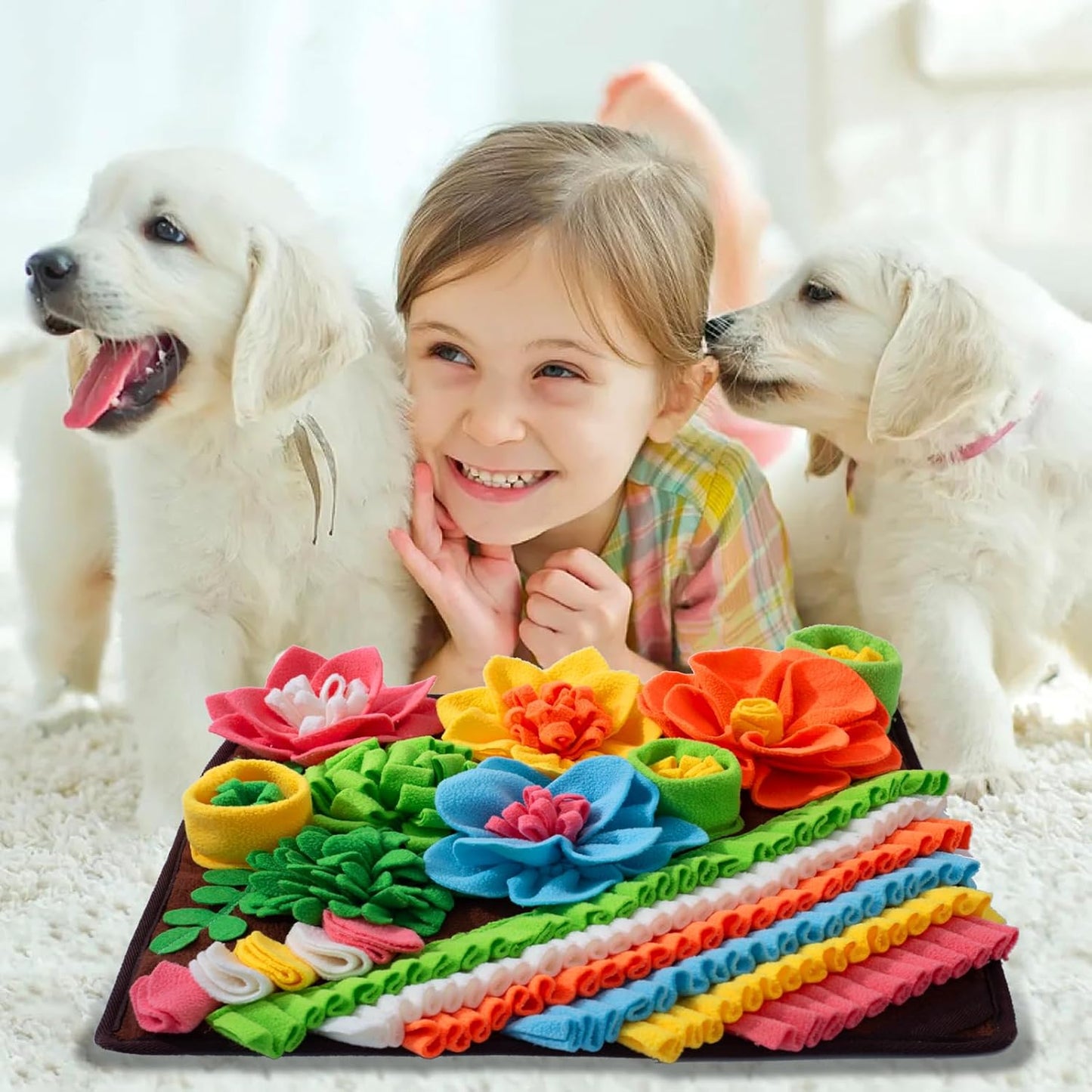 Snuffle Mat for Dogs, Sniff Mat Slow Feeding Mat for Small Pets Cats, Rabbits - Help Stress Relief and Training - Stimulate Your Pet's Foraging Skills! (Brown)