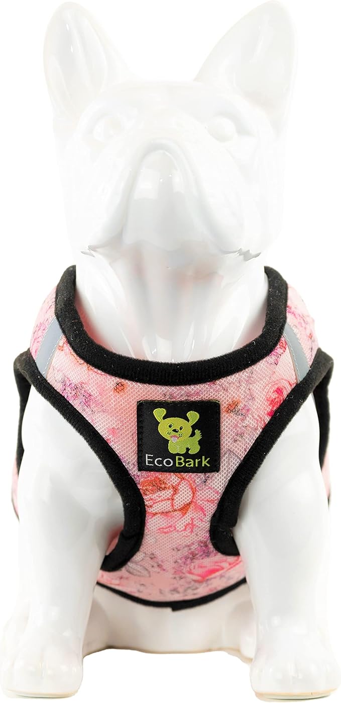 EcoBark Step in Dog Harness - Reflective Soft Luxurious Mesh Dog Harnesses for XXS, XS, Small, and Medium Dogs - Eco-Friendly Comfort Secure Halter No Pull Adjustable Pet Vest (Floral, Medium)