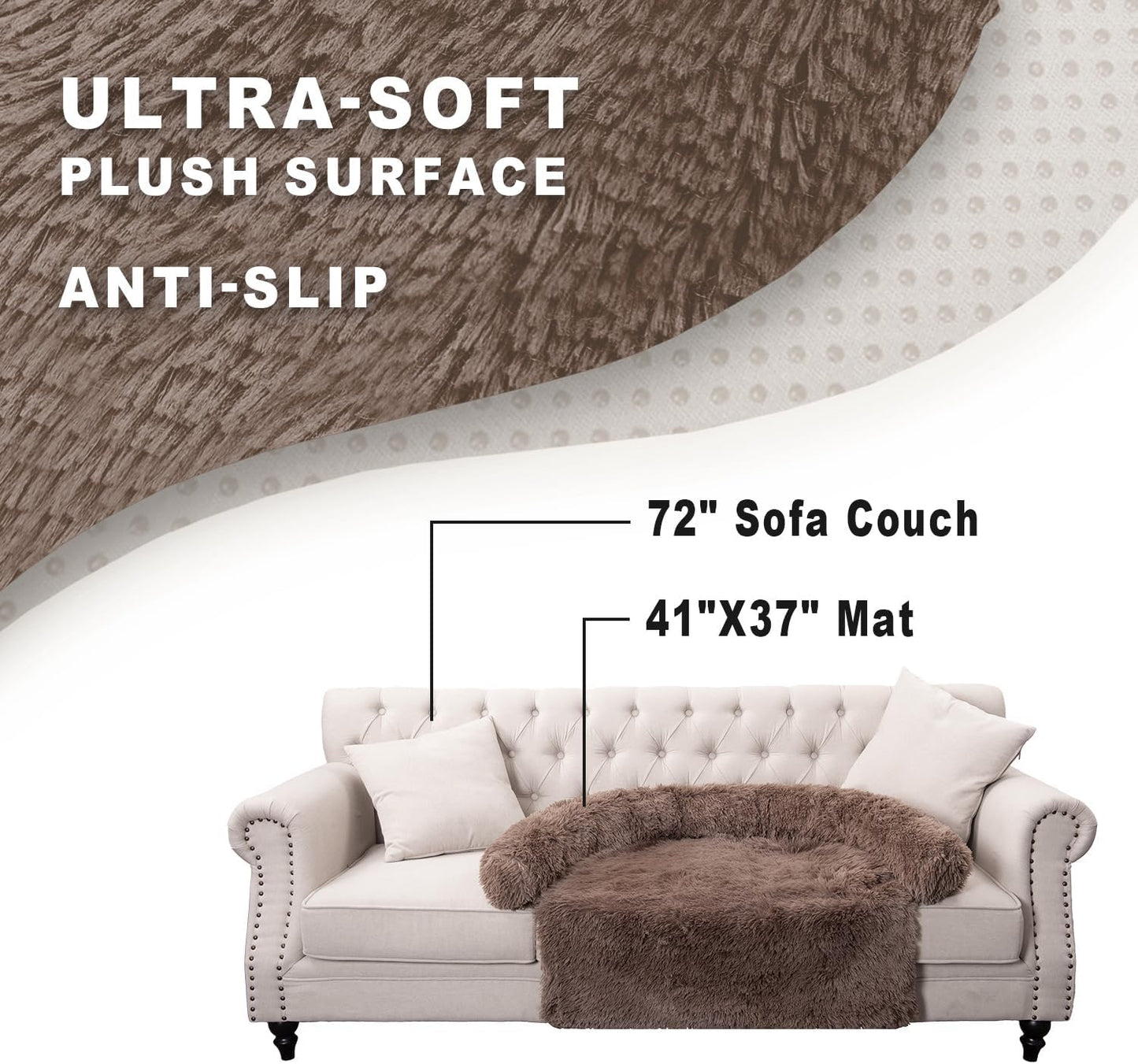 Calming Dogs/Cats Bed Mats, Dog Pad Washable Removable Couch Cover, Plush Long Fur Mat for Pets, Waterproof Lining, Perfect for Small, Medium and Large Dogs and Cats (Desert Brown, 41"x37")