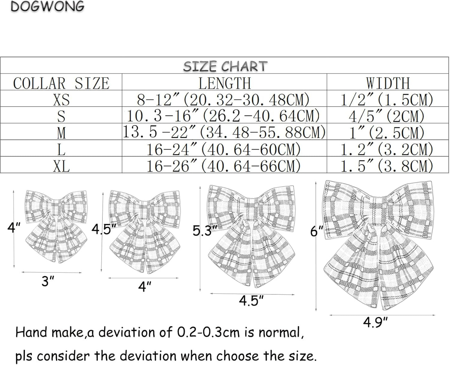 DOGWONG Cotton Dog Collar with Bowtie, Stylish Christmas Red Plaid Dog Collar Adjustable Puppy Necklace for Small and Medium Dogs