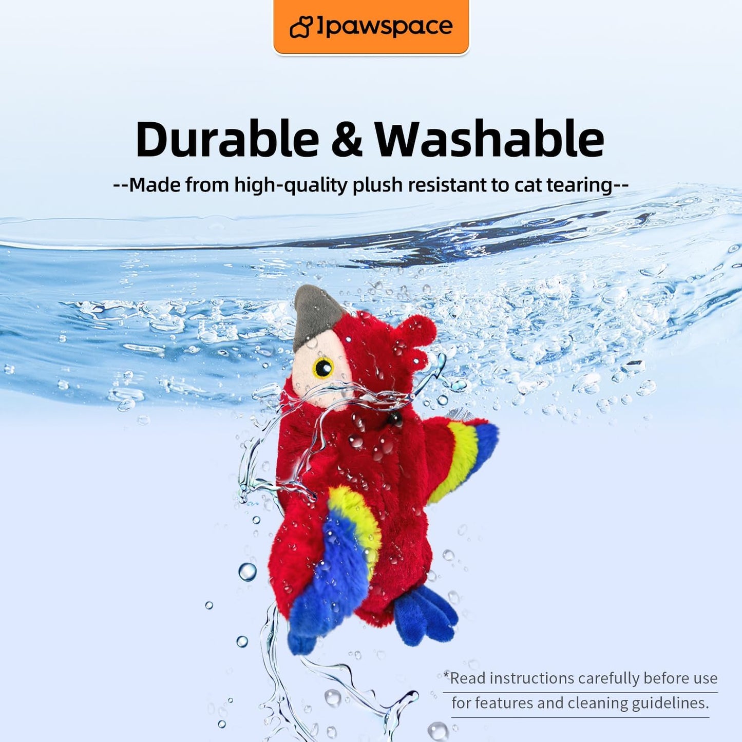 Interactive Flapping Bird Cat Toy with Catnip, Touch Activated Rechargeable, Musical Sound (can Turn Off), Satisfy Cat's Natural Huting Instinct, Soft Plush Washable Cover (Red)