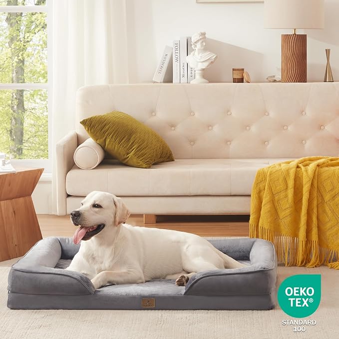 Bedfolks Orthopedic Dog Bed XL, Waterproof Dog Sofa Bed for Extra Large Dogs, Egg Foam Pet Couch Bed with Removable Washable Cover and Nonslip Bottom, Dark Grey