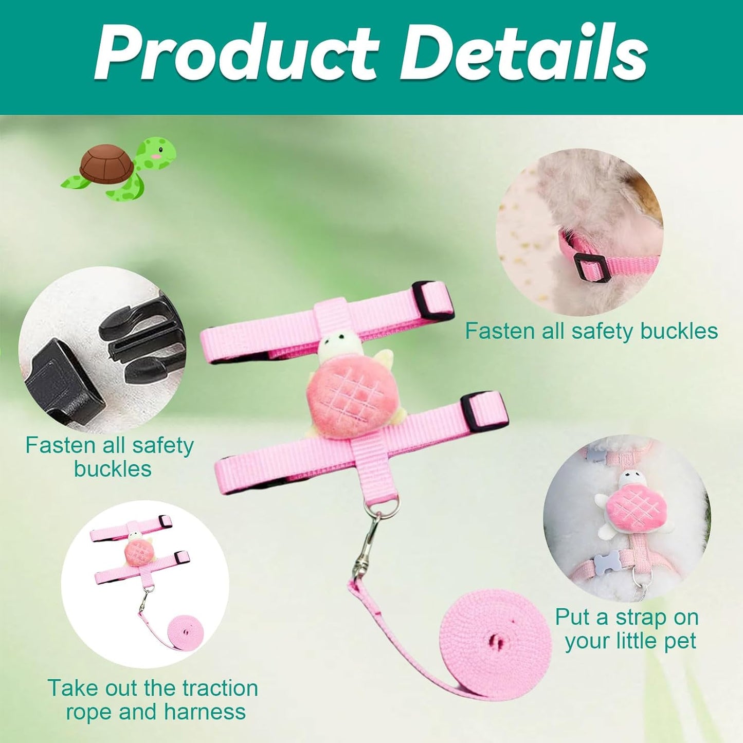 4 Pcs Adjustable Bunny Rabbit Harness and Leash Set, Small Pet Vest Harness Leash, with Decoration for Bunny Kitten Small Pets