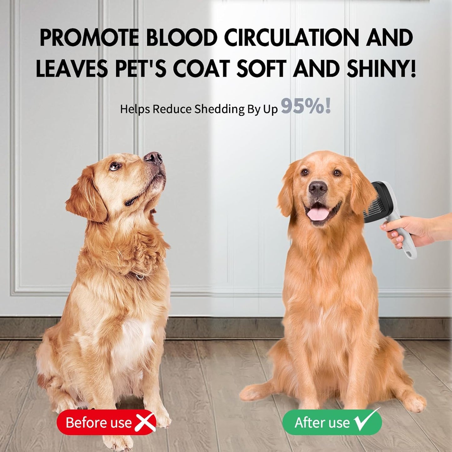 Dog Self Cleaning Slicker Brush for Shedding, Ideal for Short Long Haired Dogs, Including Cat. Removes Loose Fur, Undercoat, Mats, Tangled Hair. Suit for Large Medium Small Animal, Gray