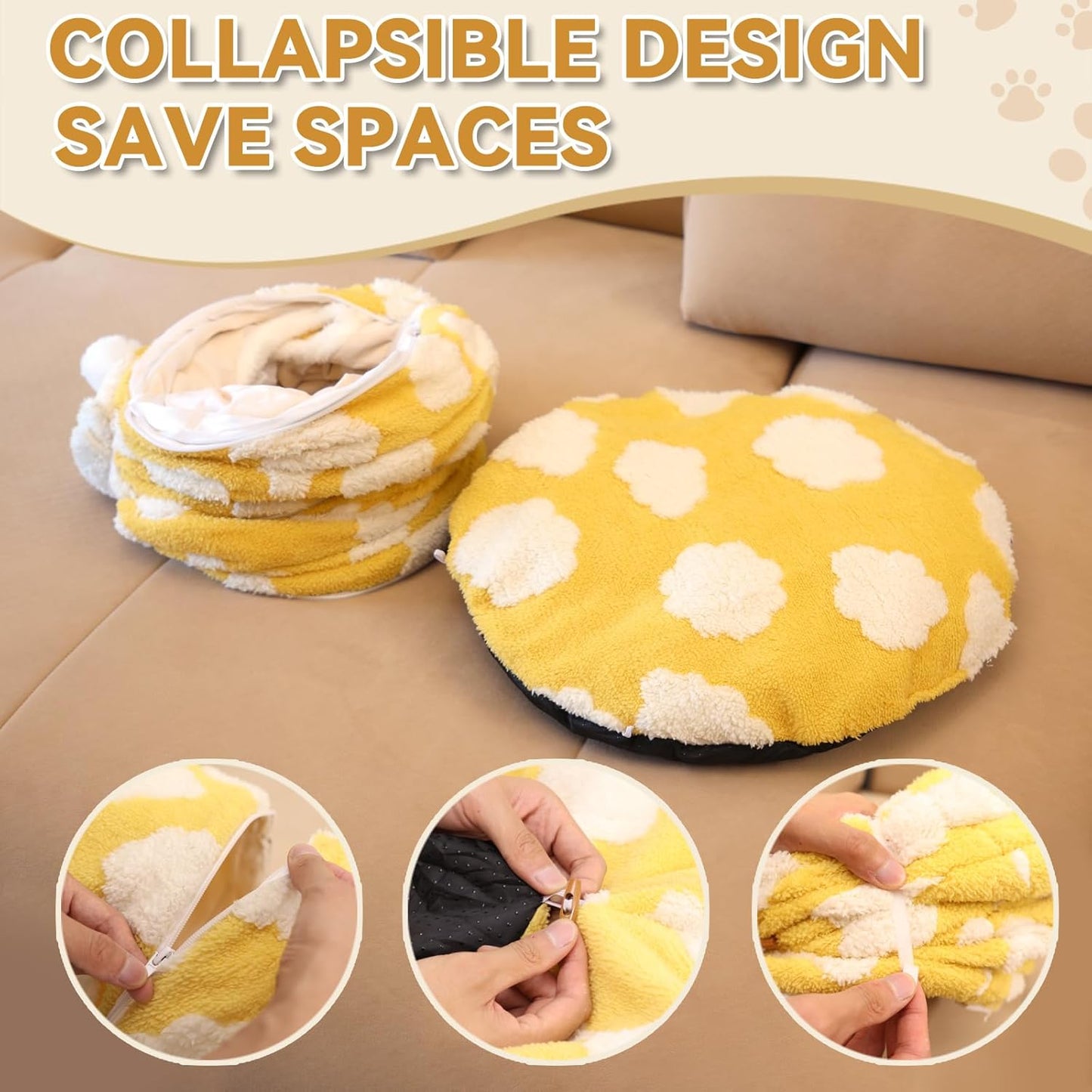 Donut Cat Tunnel Bed with 4 Peekaboo Holes, Multi-Cat Play Tube & Cozy Cave, Plush Indoor Kitten Toy Tent, Machine Washable and Collapsible