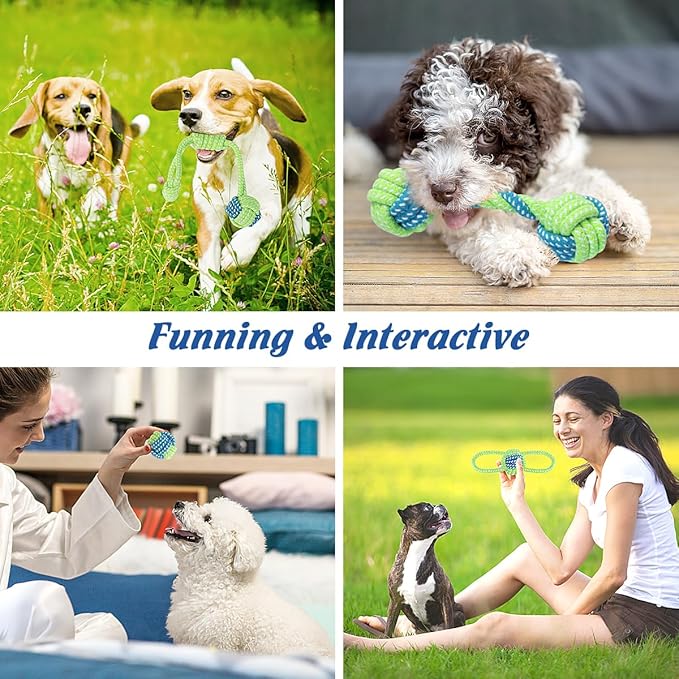 ETACCU 8 Pack Dog Rope Toys for Puppy & Small Dogs , Puppy Rope Toy for Aggressive Chewers, Indestructible,Keeping Dogs from Being Bored- Green