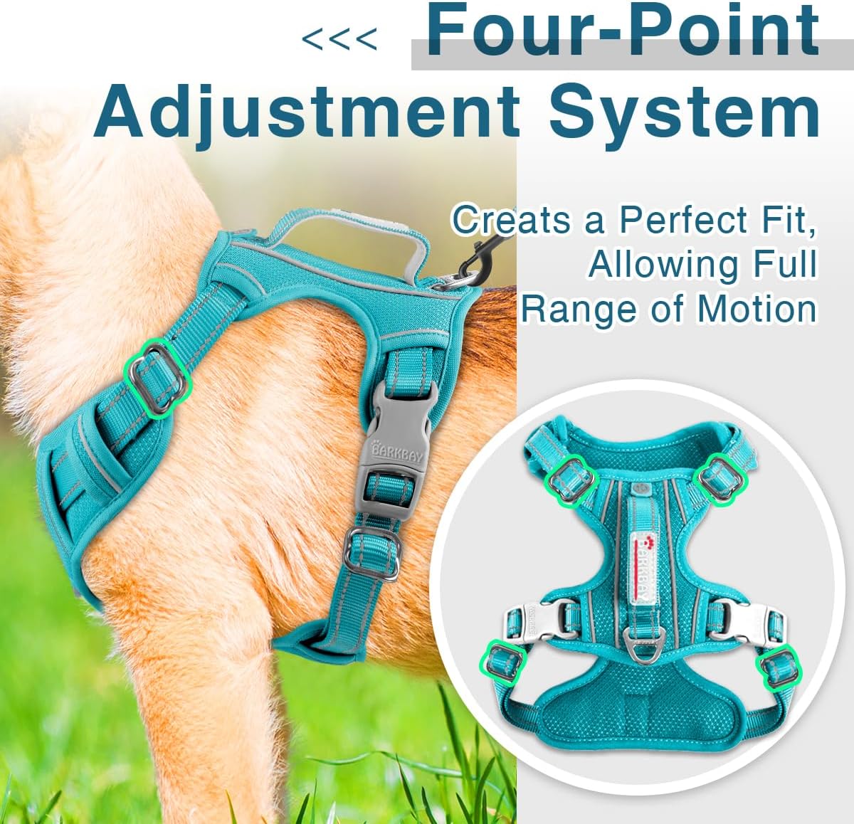BARKBAY Dog Harness No Pull with ID Tag Pocket - Heavy Duty, Reflective, Easy Control for Large Dogs(Ocean Blue,XS)