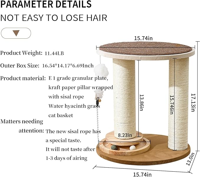 Wood Cat Tree Tower with Scratching Posts โ Handmade Cat Condo for Indoor Cats โ Cat Scratcher & Resting Platform โ Stable & Stylish Cat Furniture