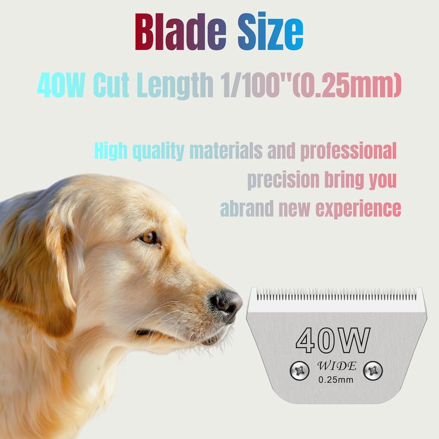 40W Dog Grooming Clipper Replacement Blades, Compatible with Ainds, Oster A5, Wahl Km10 and Other Series Clippers, Blade Size-40W Cut Length 1/100"(0.25mm)