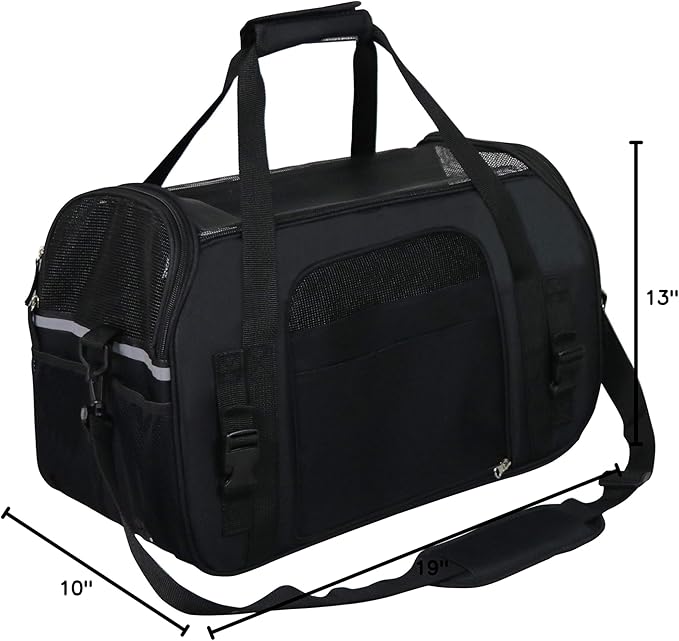EliteField Soft Sided Pet Carrier (3 Year Warranty, Airline Approved), Multiple Sizes and Colors Available (Large: 19" L x 10" W x 13" H, Black)