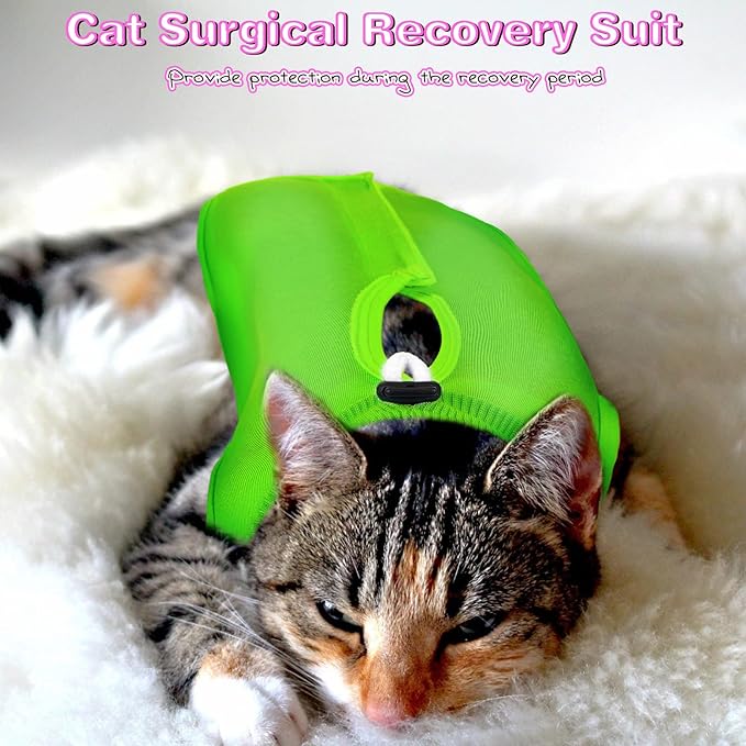 Nuanchu 3 Pieces Cat Recovery Suit Kitten Recovery Suit E-Collar Alternative for Cats and Dogs Abdominal Skin Anti Licking Pajama Clothes Sets(Medium,Simple Style,Yellow Green Pink)