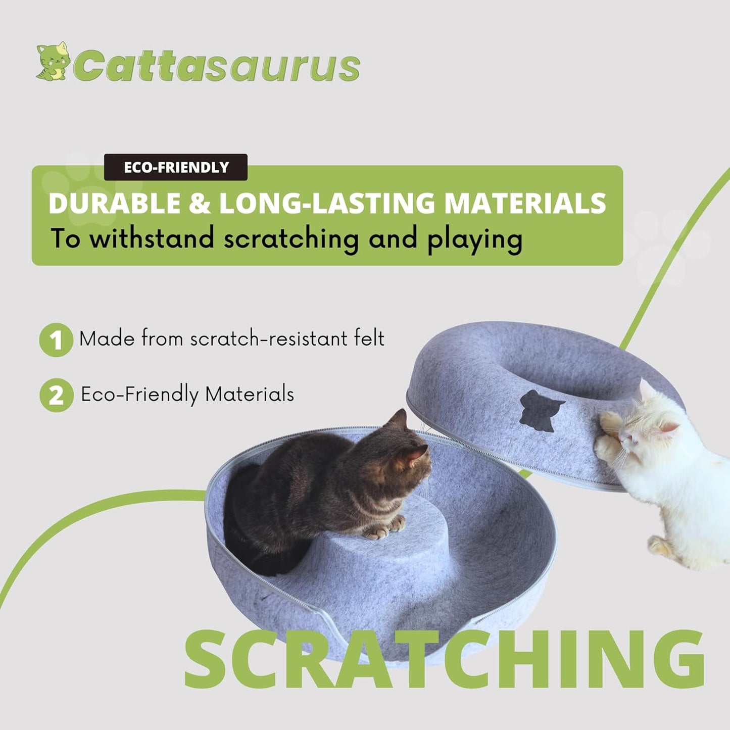 Cattasaurus Peekaboo Cat Cave, Extra Spacious for Multiple & Large Cats 12+ lbs, Scratch Detachable Beds for Indoor Cats, Washable Tunnel Bed, Comfy Cat Donut Tunnel (Light Gray+Dark Gray, Jumbo)