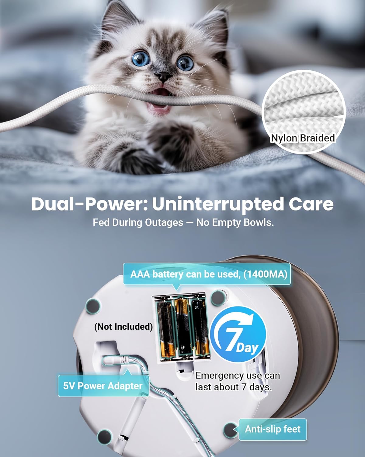 Automatic Cat Feeder for 3 Cats, 6L/25 Cup Cat Food Dispenser with Strong Anti-Jam System, Dual-Effect Desiccant, Smart WiFi App Control Pet Feeder, Automatic Dog Feeder for Cats and Small Dog