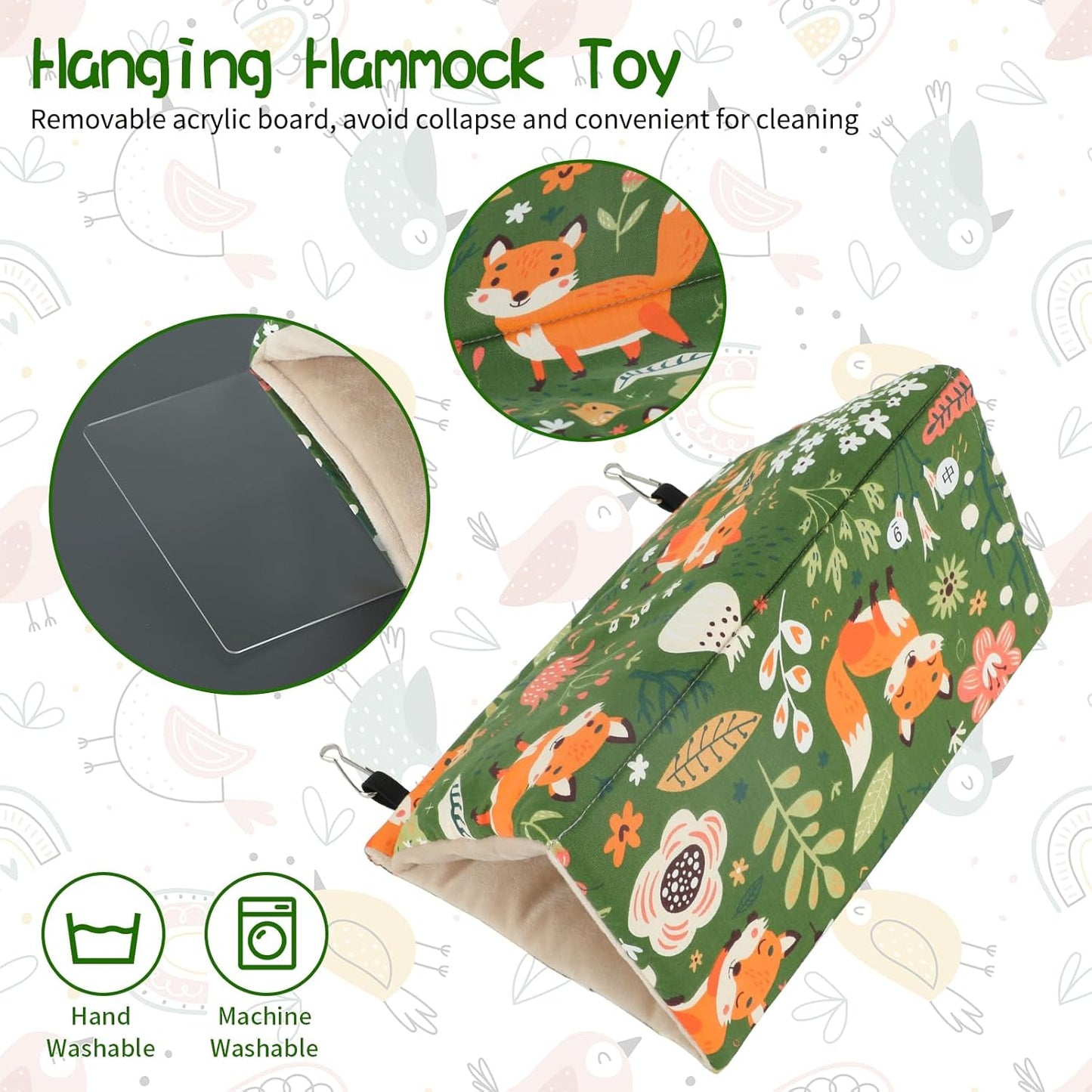 Rypet Winter Warm Bird Nest House - Hanging Hammock Velvet Shed Hut Cage Plush Fluffy Birds Hideaway Sleeping Bed Fuzzy for Parrot Parakeet Cockatiels Budgies Lovebird Medium(Green)