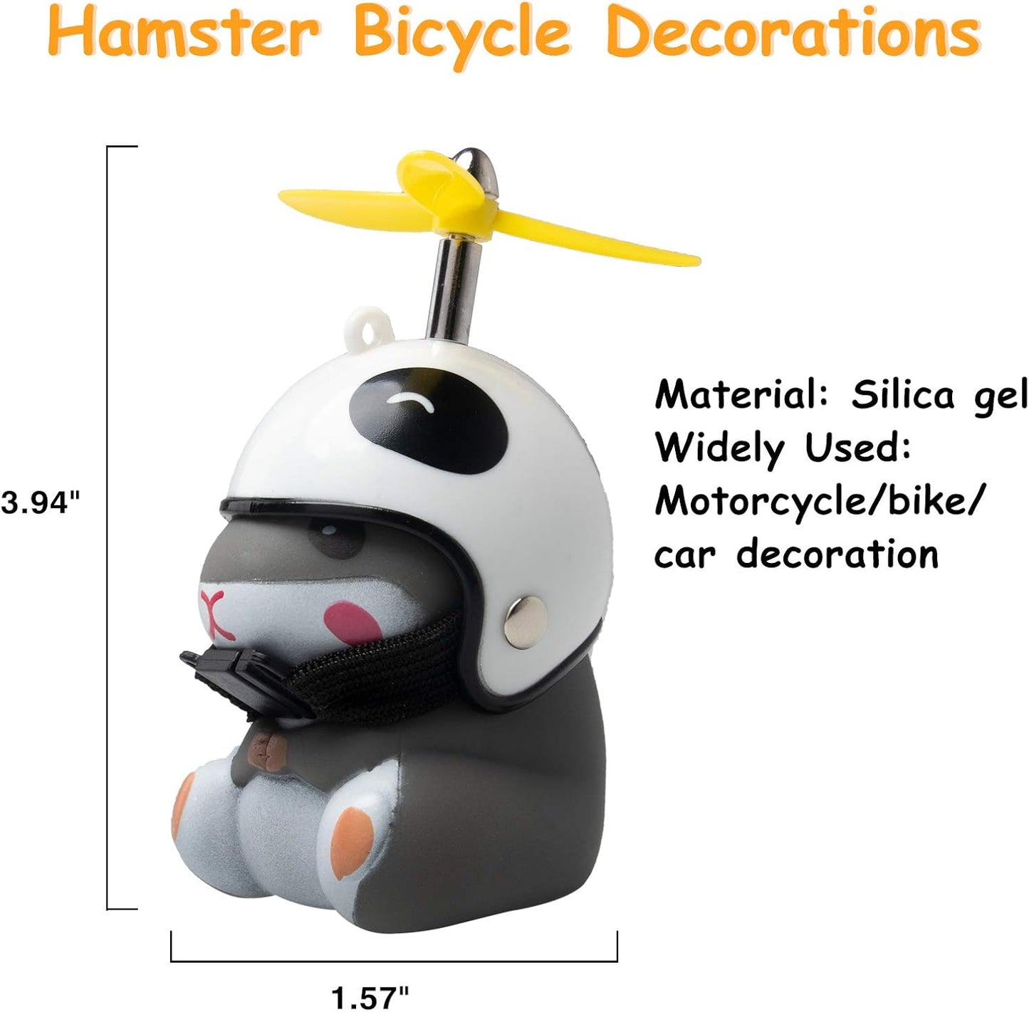 wonuu Duck Bike Bell with Light and Helmet Cute Hamster Bicycle Horn, Dashboard Decoration Hamster Toy Motorcycle Bike Bells Rubber Duck Car Dashboard Decorations