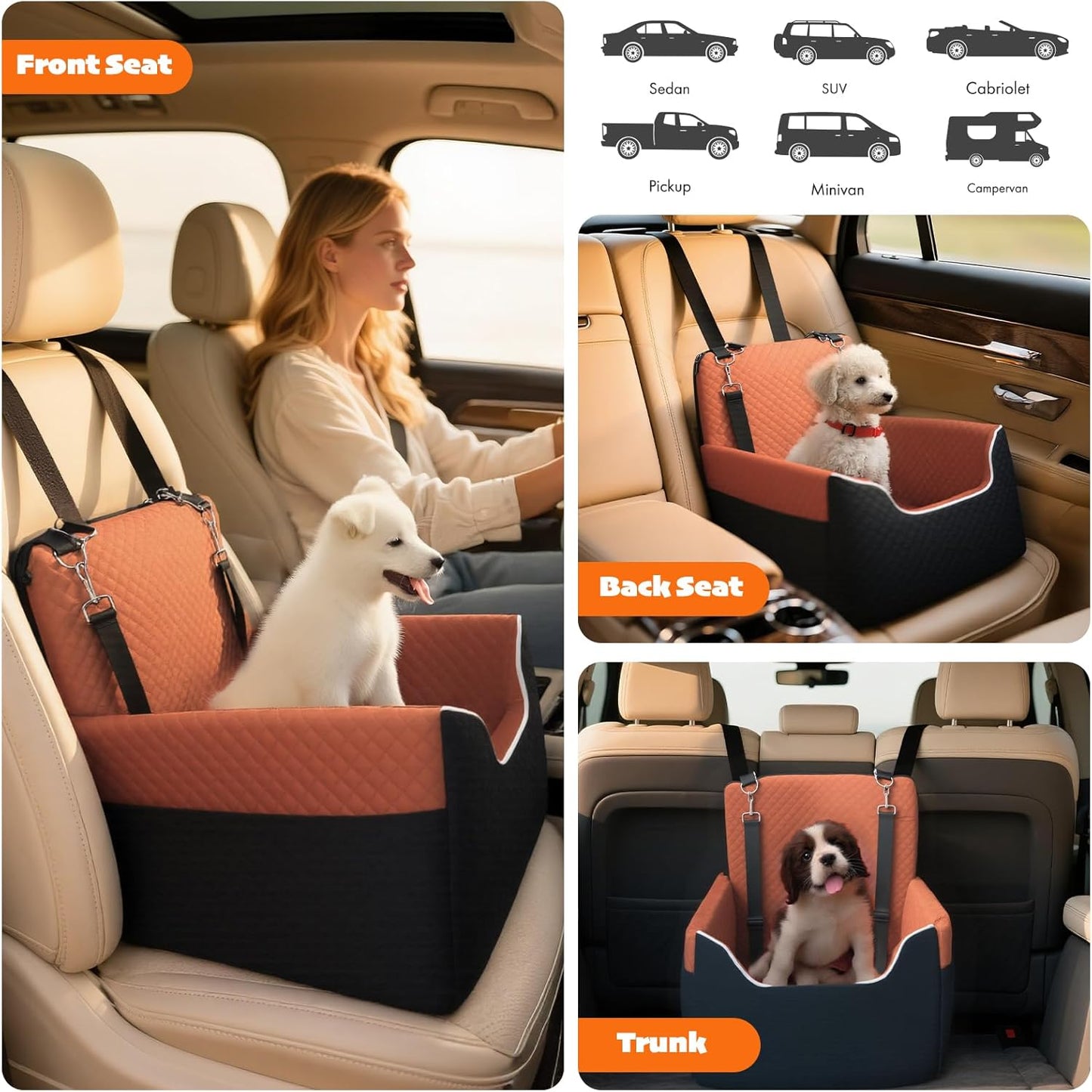 ALL GOOD PET SUPPLIES Dog Car Seat for Small/Medium Dogs, Dog Booster car seat, Memory Foam Elevated Cushion, Fully Detachable and Washable,2 Clip-On Safety Leashes, Anti-Slip