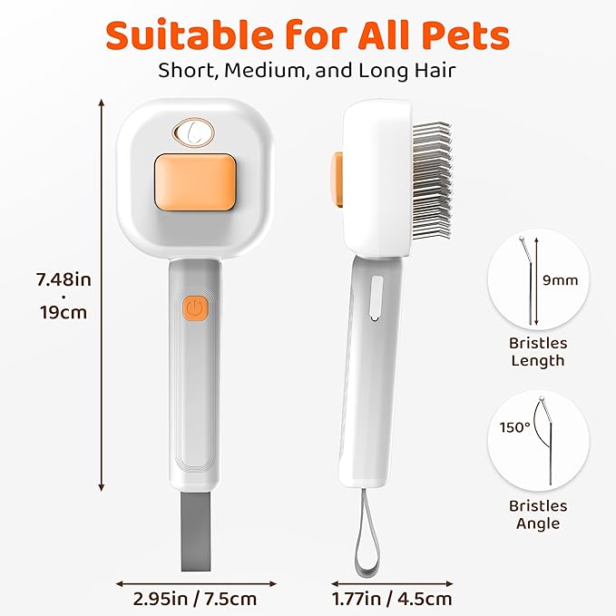 3 in 1 Cat Brush - Dog Brush, Steam for Shedding & Grooming, Indoor & Outdoor Shedding Spritz Comb for Long & Short Hair Cats & Dogs, Cat Steam Brush - Includes Waterless Shampoo, Orange