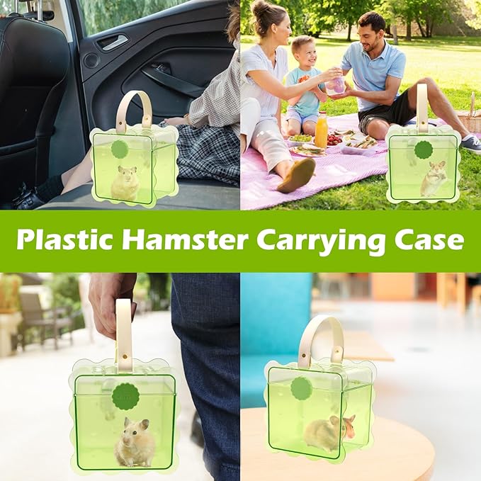 Portable Hamster Travel Cage,Dwarf Hamster Carrier Cages with Water Bottle Breathable Small Animal Outgoing Carry Case for Mice, Dwarf Hamster,Sugar Glider,Gerbils(Green)