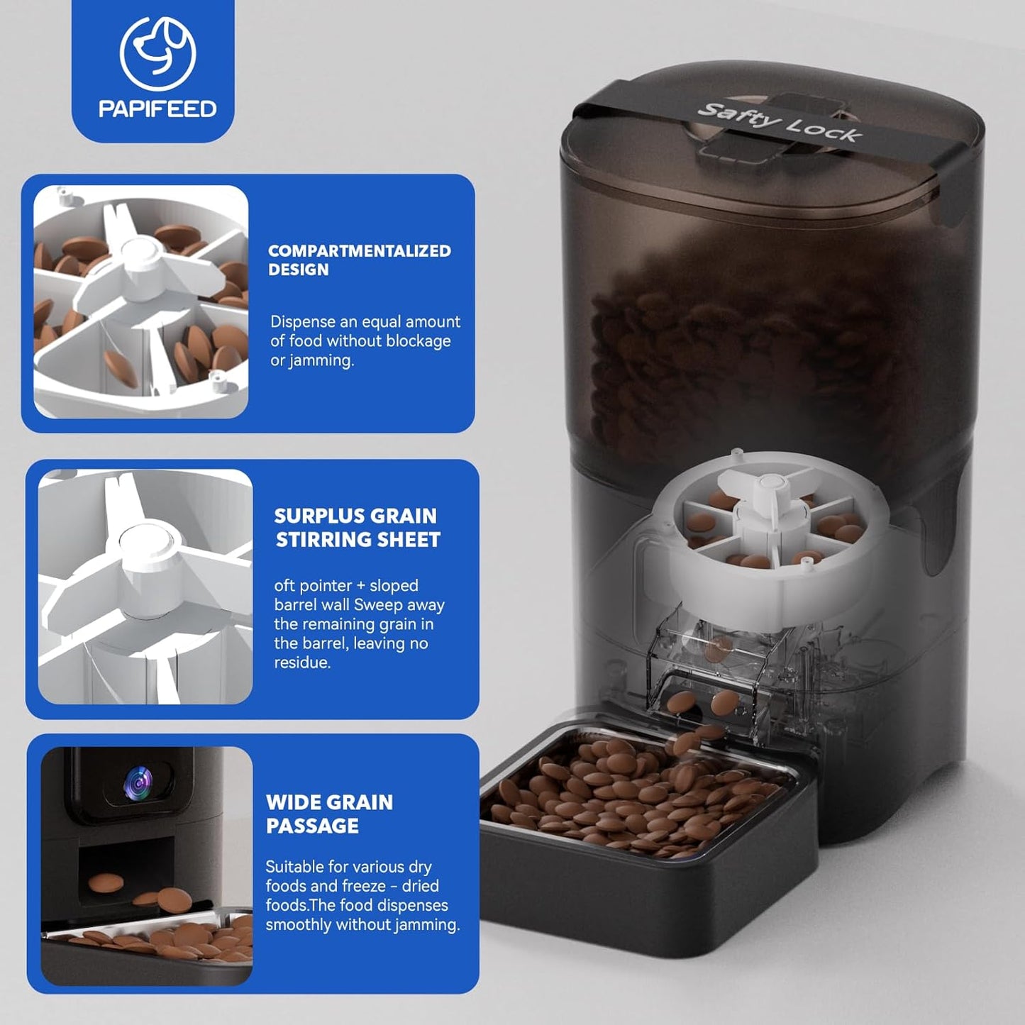 PAPIFEED Automatic Cat Feeder,Camera 1080P HD - 6L Pet Feeder, 2.4/5G WiFi Smart App Control, Bluetooth Assist Link,Wide-Angle Lens,Automatic Feeder for Small and Medium-Sized Pets (Wide Angle Video)