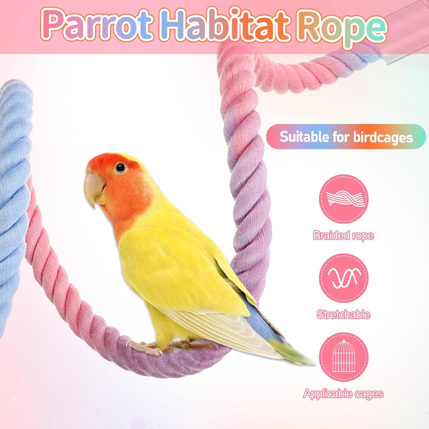 4 Packs Gradient Bendable Bird Rope Perches, Parrot Bird Perch Rope Stand for Cage Climbing Rope Toys Cotton Swing Climbing Rope Standing Bungee Toy for Parakeet Lovebirds Cockatiels Budgies