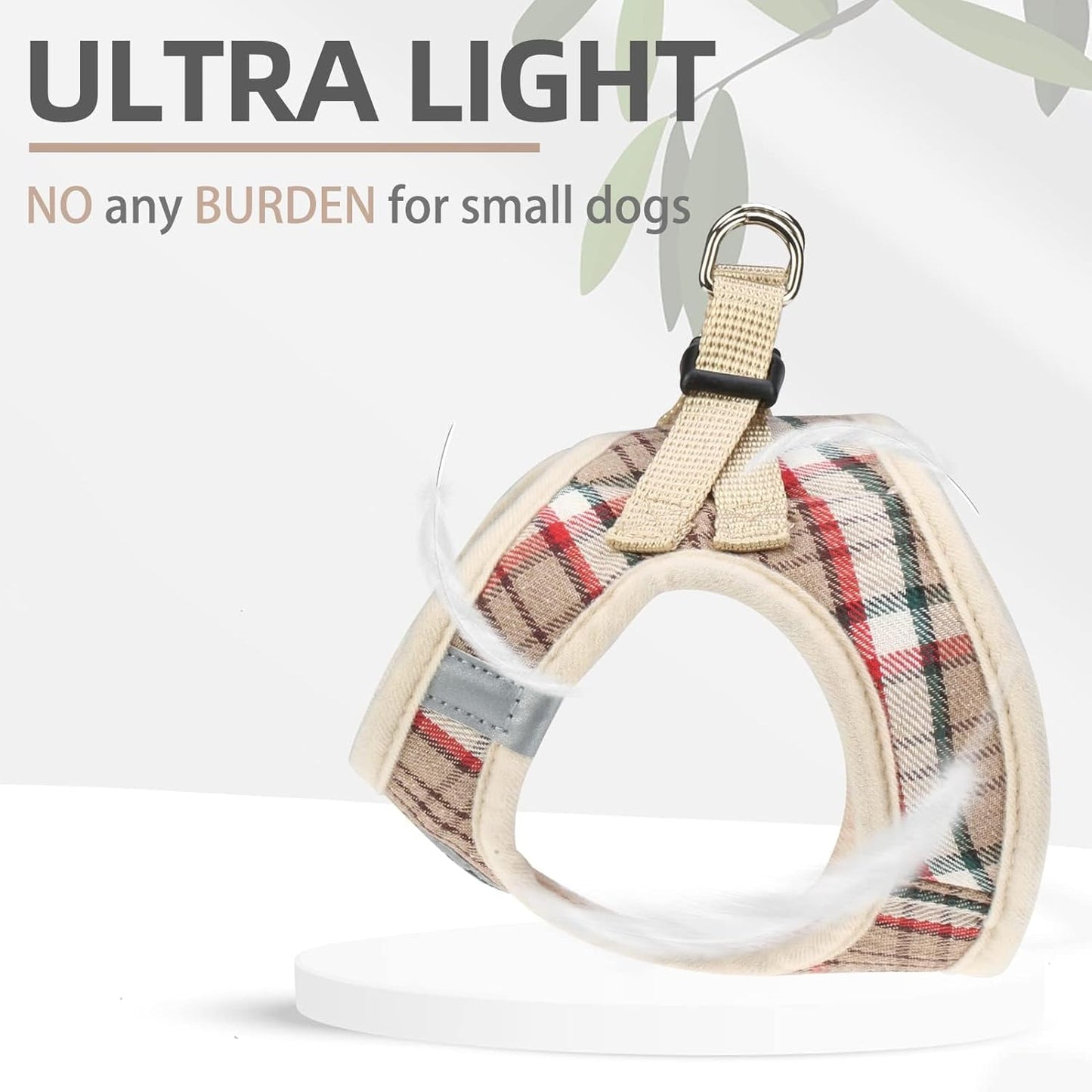 PUPTECK Adjustable Dog Harness Collar and Leash Set Step in No Pull Pet Harness for Small Medium Dogs Puppy and Cats Outdoor Walking Running, Soft Mesh Padded Reflective Vest Harnesses, Khaki S