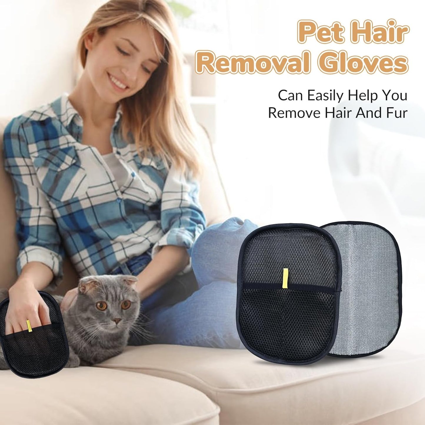 Pet Hair Removal Gloves, Electrostatic Pet Hair Grooming Gloves for Dog & Cat, Reusable for Carpet, Clothing,Furniture,Clothing, Couch,Bed,Curtain-4 PCS