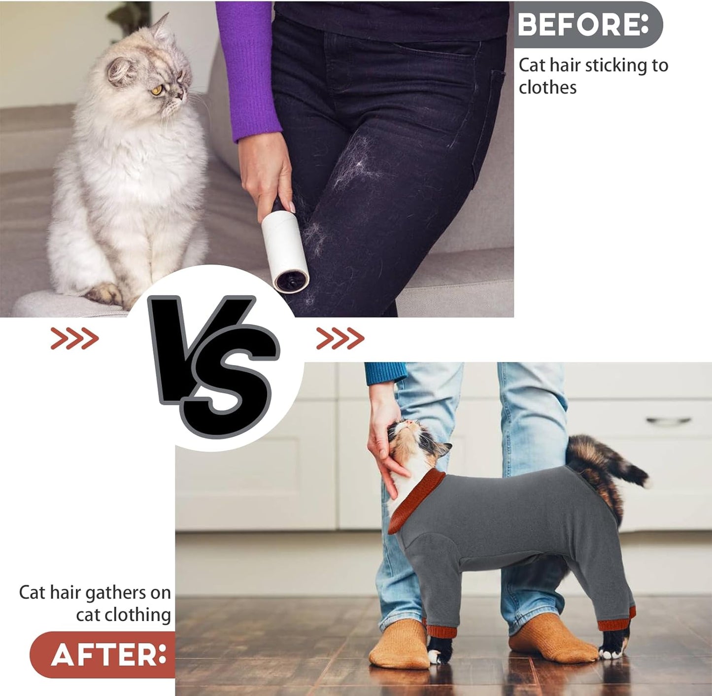 QBLEEV Cat Pajamas for Cats Only, Sticky Hair Cat Clothes, Cat Onesie for Cats After Surgery Female Male, Surgical Cat Recovery Suit Full Bodysuit, Long Sleeve Cat Shirts Outfits to Prevent Licking