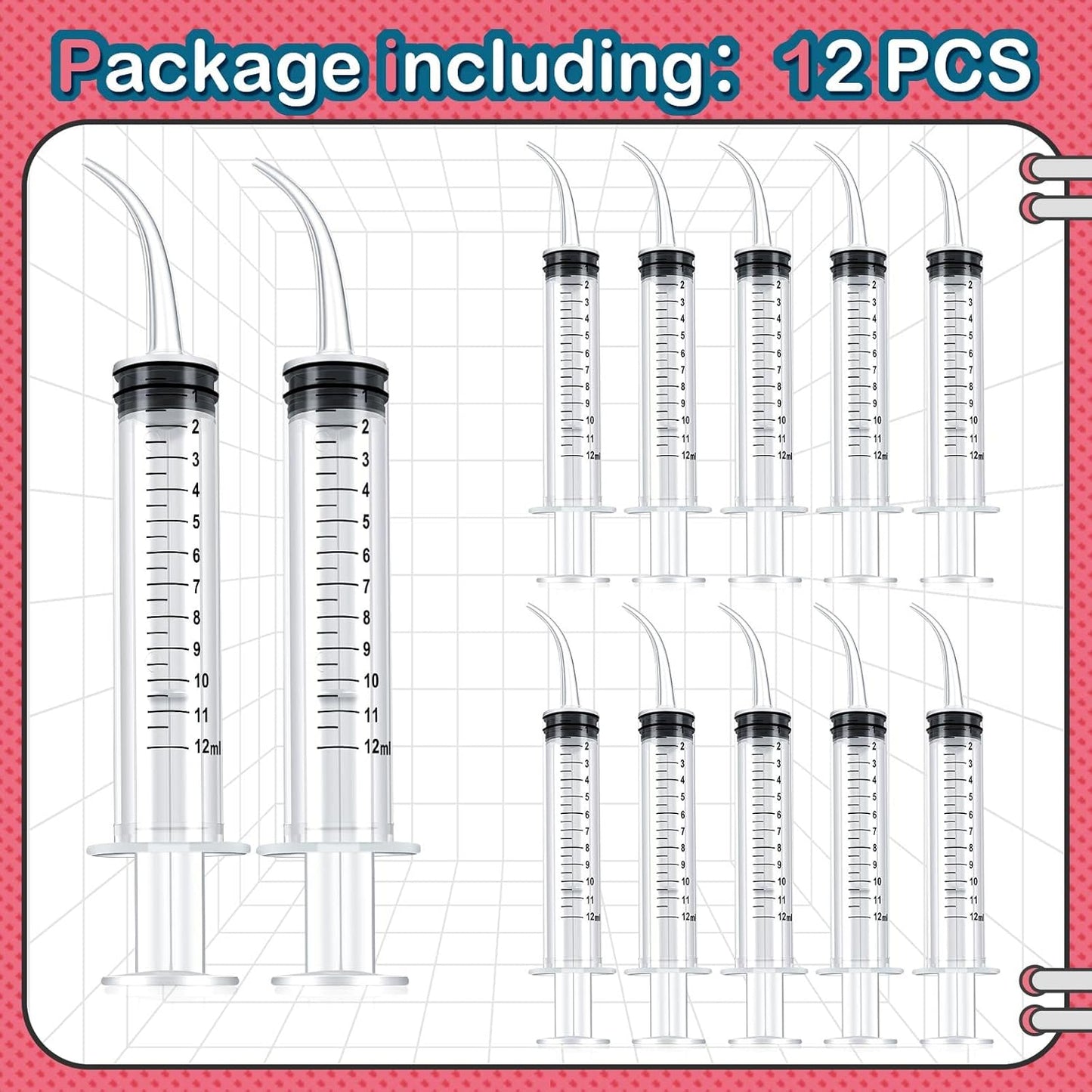 12 Pieces Baby Bird Feeding Syringe 12 ml Pet Liquid Feeding Syringes Kitten Feeder for Small Dogs Cats Puppy Kitten and Other Small Animal Feeding Supplies