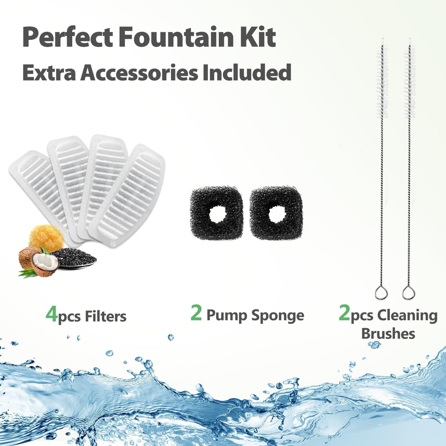 ORSDA Cat Water Fountain Stainless Steel, 2L Pet Fountain for Cats Inside, Dog Water Dispenser, Automatic Cat Drinking Fountains with 6 Replacement Filters for Cats, Small Dogs