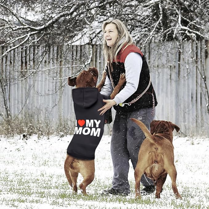 GreenJoy Dog Sweater Dog Hoodie Cold Weather Dog Coat Hooded Sweatshirt for Puppies,Cats, Small Medium Large Dogs (X-Large, Black (I Love My Mom))