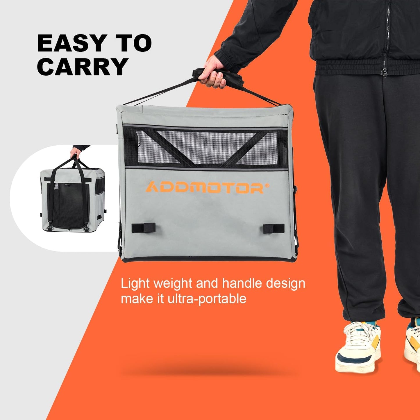 Addmotor Soft Sided Pet Carrier, Large Cat Carriers for Small Dogs Medium Large Cats up to 25 Lbs, Cat Carrier Soft for 2 Cat with Mental Frame for E-Trike Basket, Waterproof 600D, Gray