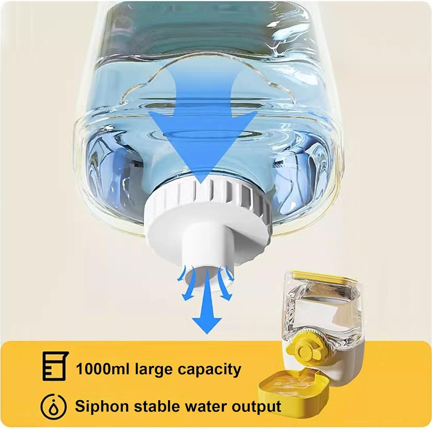 35oz Rabbit Water Bottle, Pet Hanging Automatic Water Dispenser for Small Animal Ferret Guinea Pig Chinchilla Dog Cat (Cage Grid Spacing 1.1''-2.1'') (Yellow)