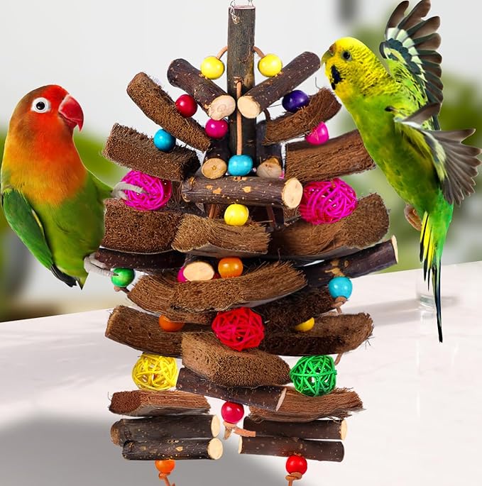 Kyouki Bird Toy for Parrots,Cockatiels, Budgies, Conures, Macaws, Lovebirds, Amazons and Other Small/Medium/Large Birds - Chewable & Shreddable Natural Coconut Husk Enrichment Toy (Medium)