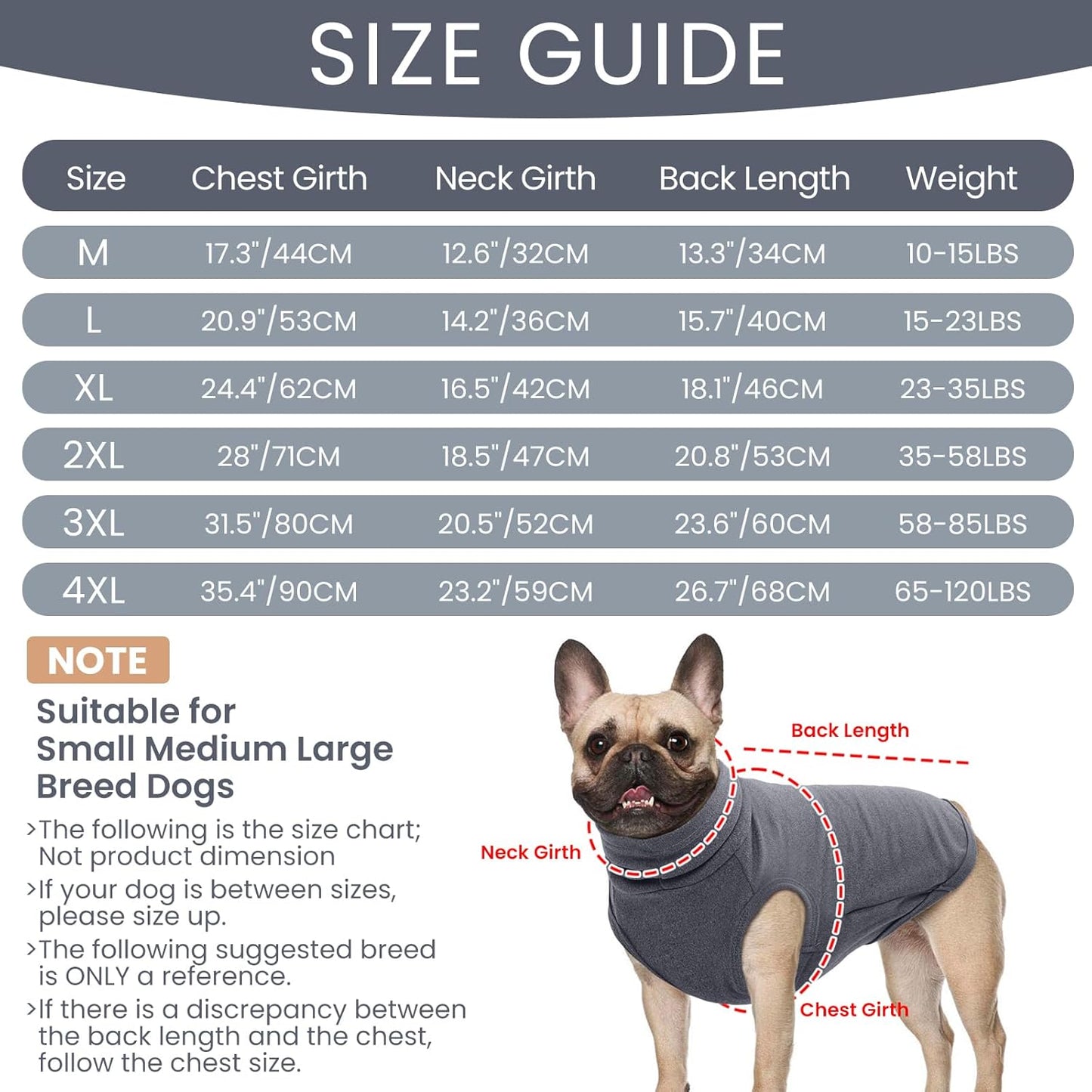 ROZKITCH Dog Sweaters Soft Fleece Pullover Sweatshirt Pajamas, Turtleneck Warm Pet Cold Weather Jacket Stretchy Vest Jumpsuit Apparel Outfit Clothes for Small Medium Large Dogs Walking Sleep Grey L