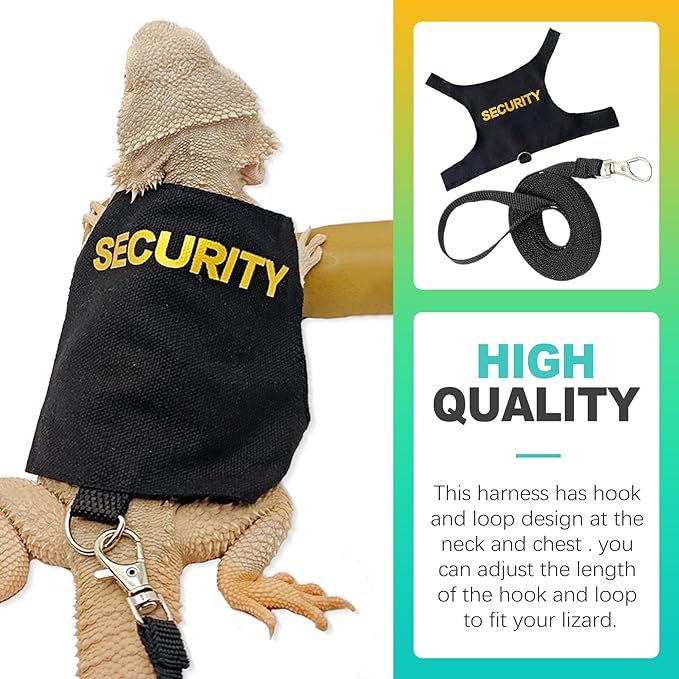 Escape Proof Adjustable Bearded Dragon Leash and Harness Set, Cute Lizard Costume Accessories for Leopard Geckos, Iguanas & Small Pets, Outdoor Walking