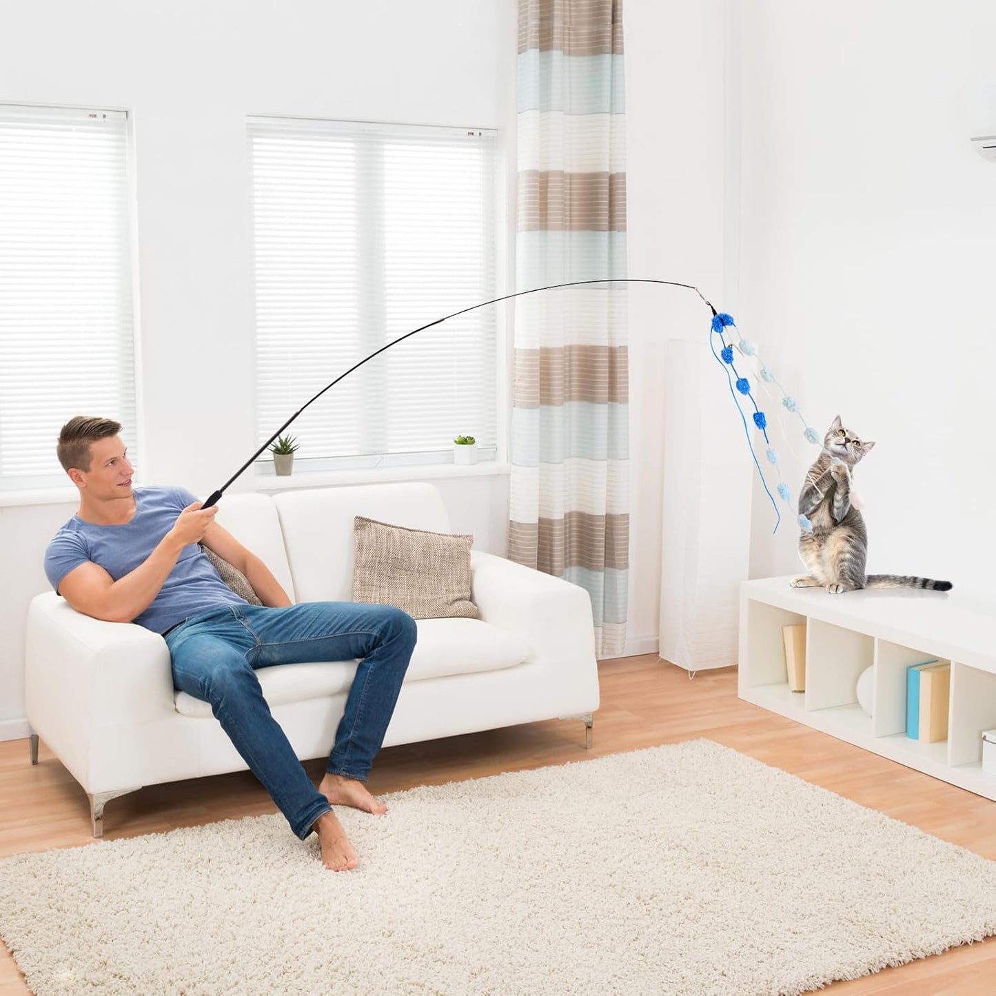 Cat Wand Toy, 9Pcs Retractable Plush Srtip Cat Teaser Wand Toys with Bell & String, Long Interactive Wand Toys for Indoor Kitten, Exercise