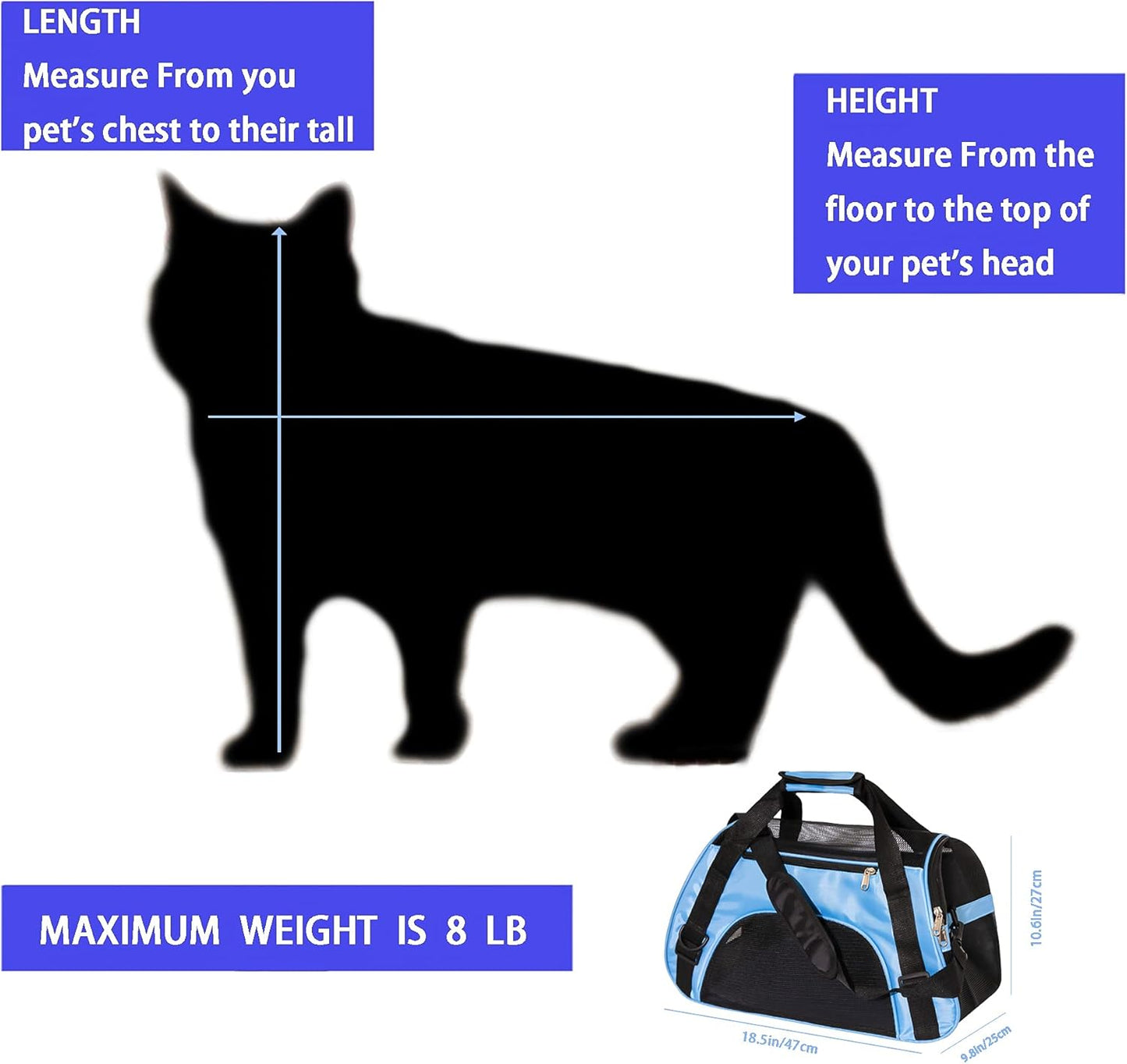 Pet Carrier Cat Cattier Soft-Sided Carriers for Small Medium Cats Dogs Puppies Pet Carrier Airline Approved Cat Dog Pet Travel Carrier (Medium, Blue)
