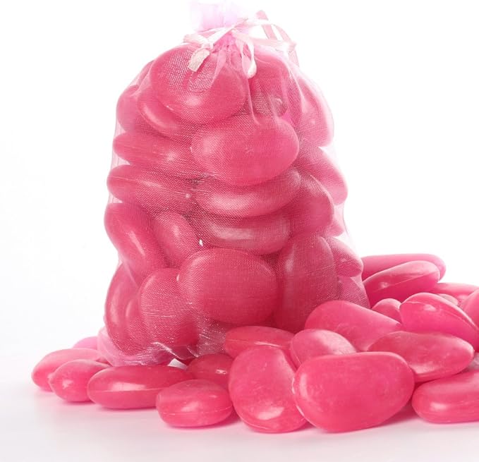 Shiny Stone Glow in The Dark Pebbles,Decorative Glow Stones,Fish Tank Aquarium Gravel,Glow Pebbles for DIY Garden Gifts Decoration(Big Size, 3-4cm, 400g/14.1oz) (Pink)