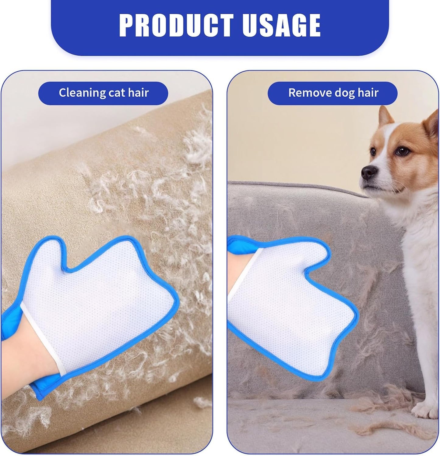 2PCS Pet Hair Removal Mitt, Dog Cat Hair Remover Gloves, Static Fur Grooming Cleaner Glove