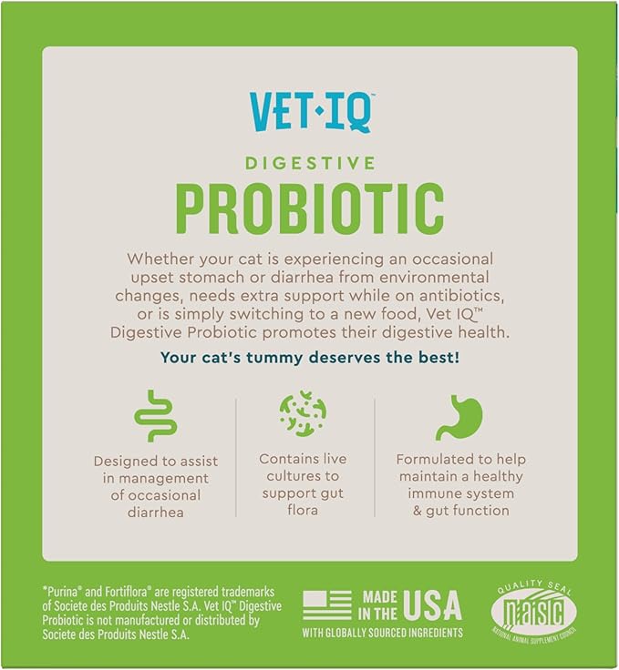VetIQ Probiotic Powder for Cats, Treats Diarrhea and Food Sensitivity, Chicken Flavored Single Serve Packets for Indoor and Outdoor Cats, 30 Count