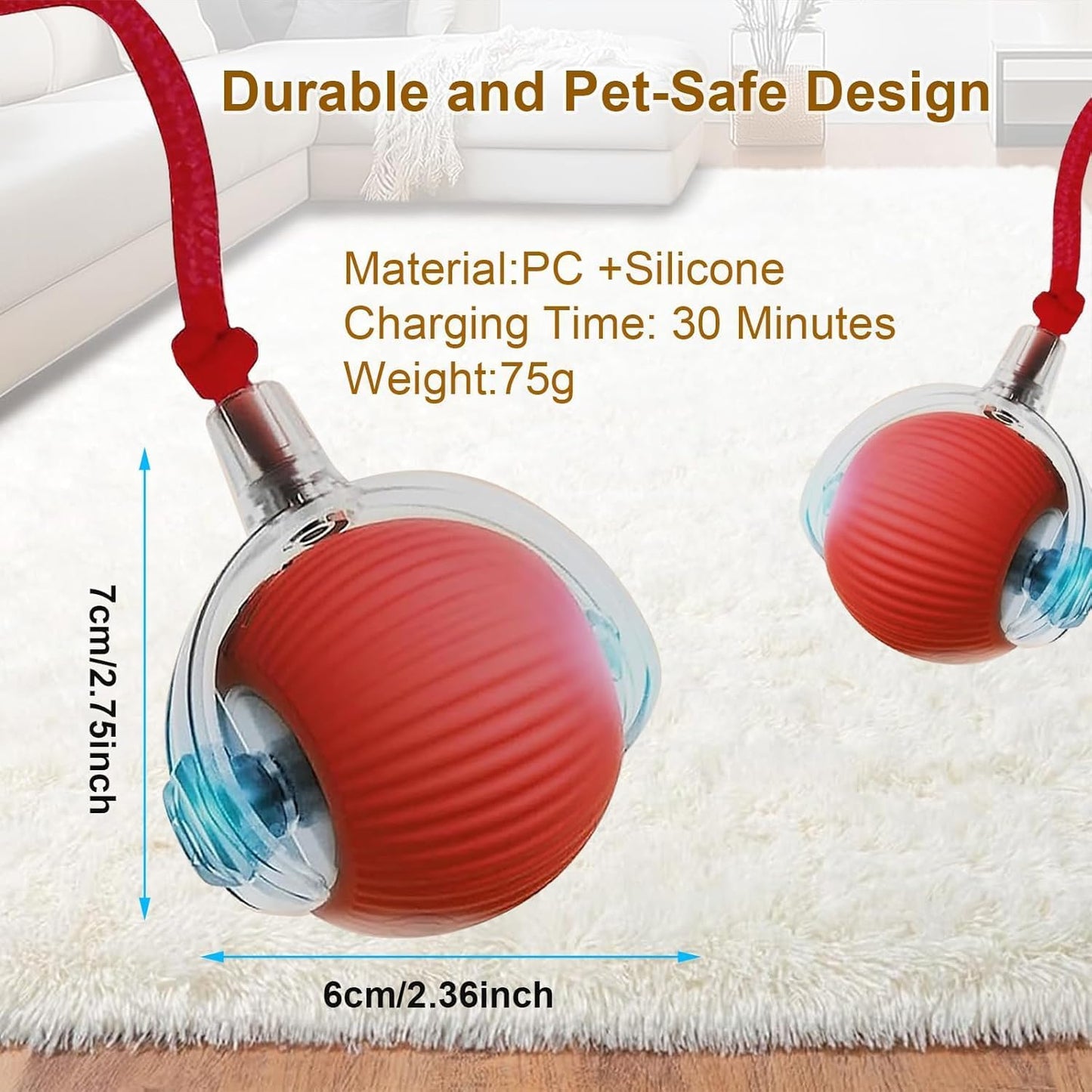 Interactive Cat Toy Ball, Smart Interactive Cat Toys, Smart Cat Toy for Enrichment, Motion Activated Automatic Cat Toys to Keep Them Busy (Red)