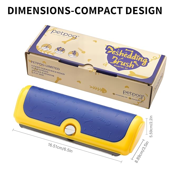 Cat & Dog Deshedding Brush – Blue_Yellow Pet Hair Remover Comb for Shedding, Dual-Tone Handle, Effective Grooming Tool for Long & Short Hair