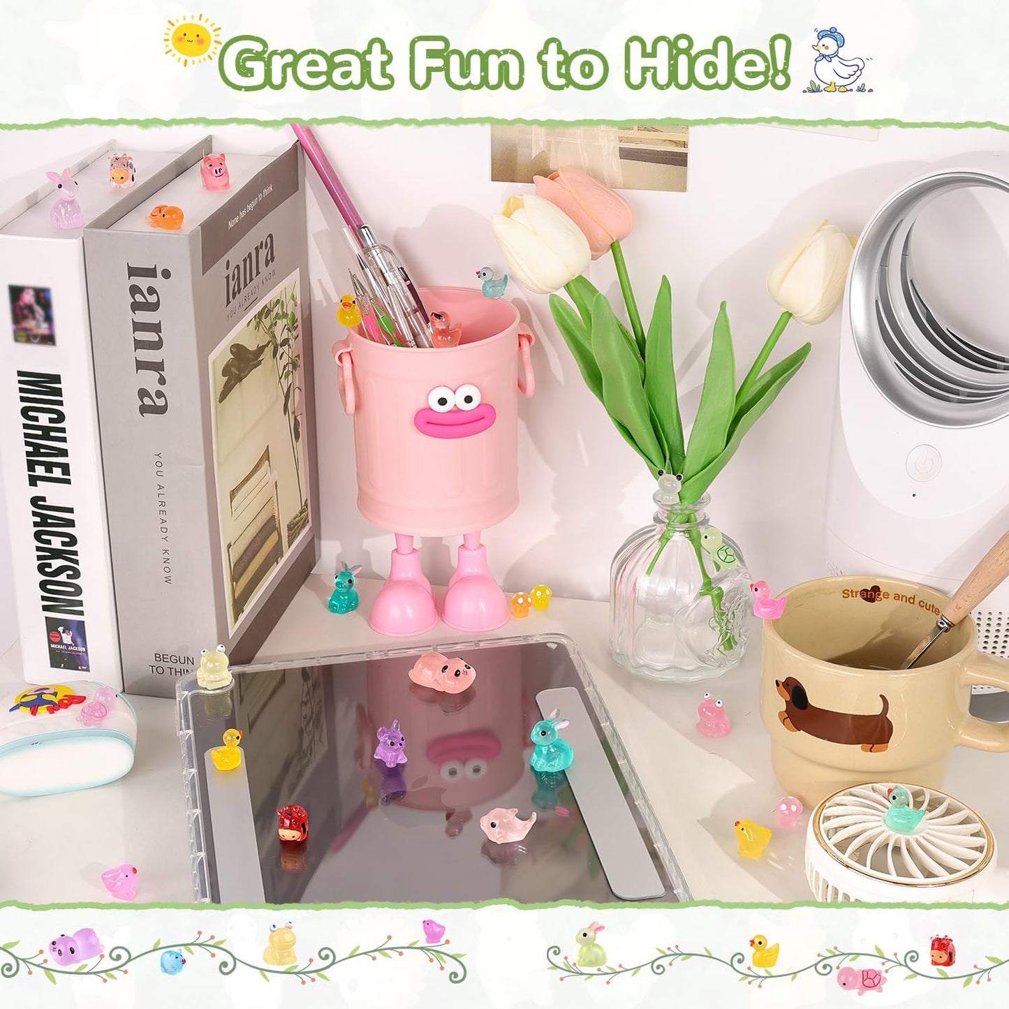 110PCS Mini Resin Animals Miniature Figures to Hide,Tiny Cute Figurines Glow in Dark, Little Animal Toys Small Accessories for Topper Desk Garden Dollhouse Landscape Aquarium Ornaments Crafts & Decor