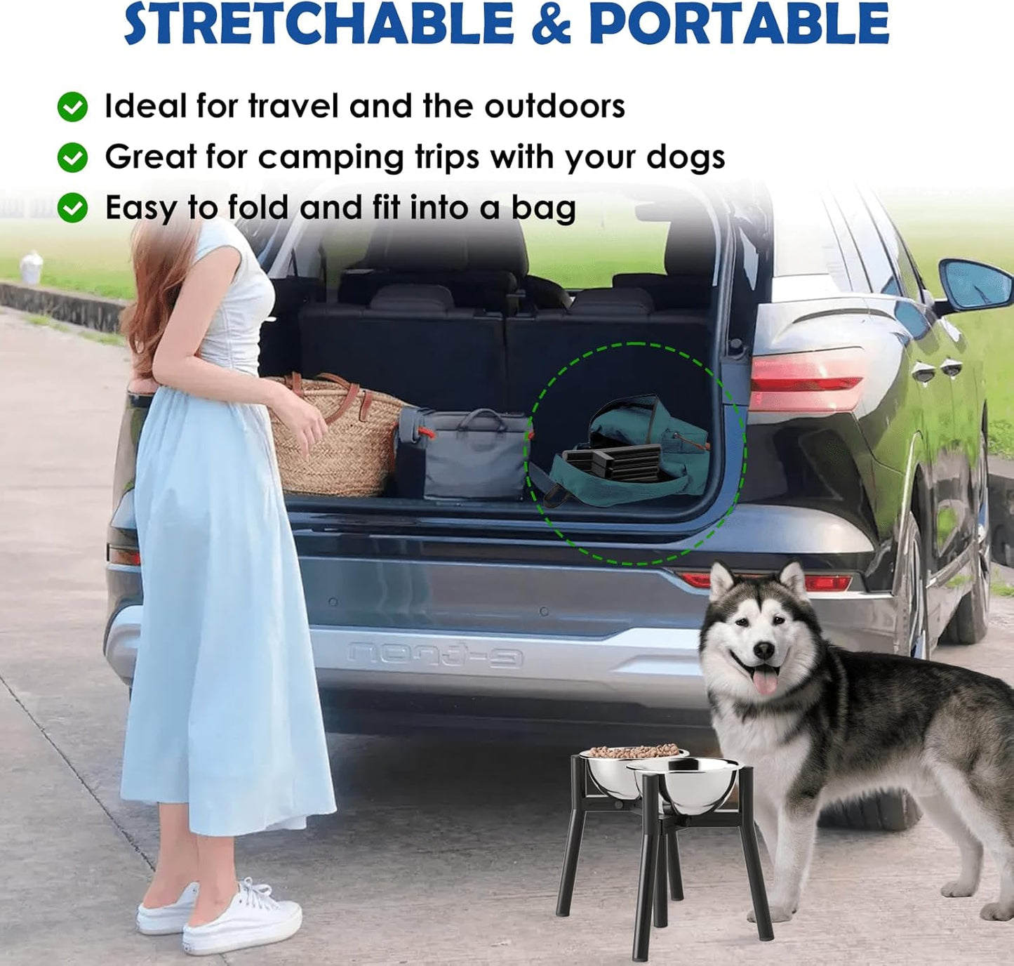 Adjustable Raised Dog Bowl Stand for Medium & Large Dogs – 11" Tall Elevated Feeder Fits 7–10.6" Wide Bowls, 2-in-1 Dog Food & Water Bowl Holder (Bowls Not Included)