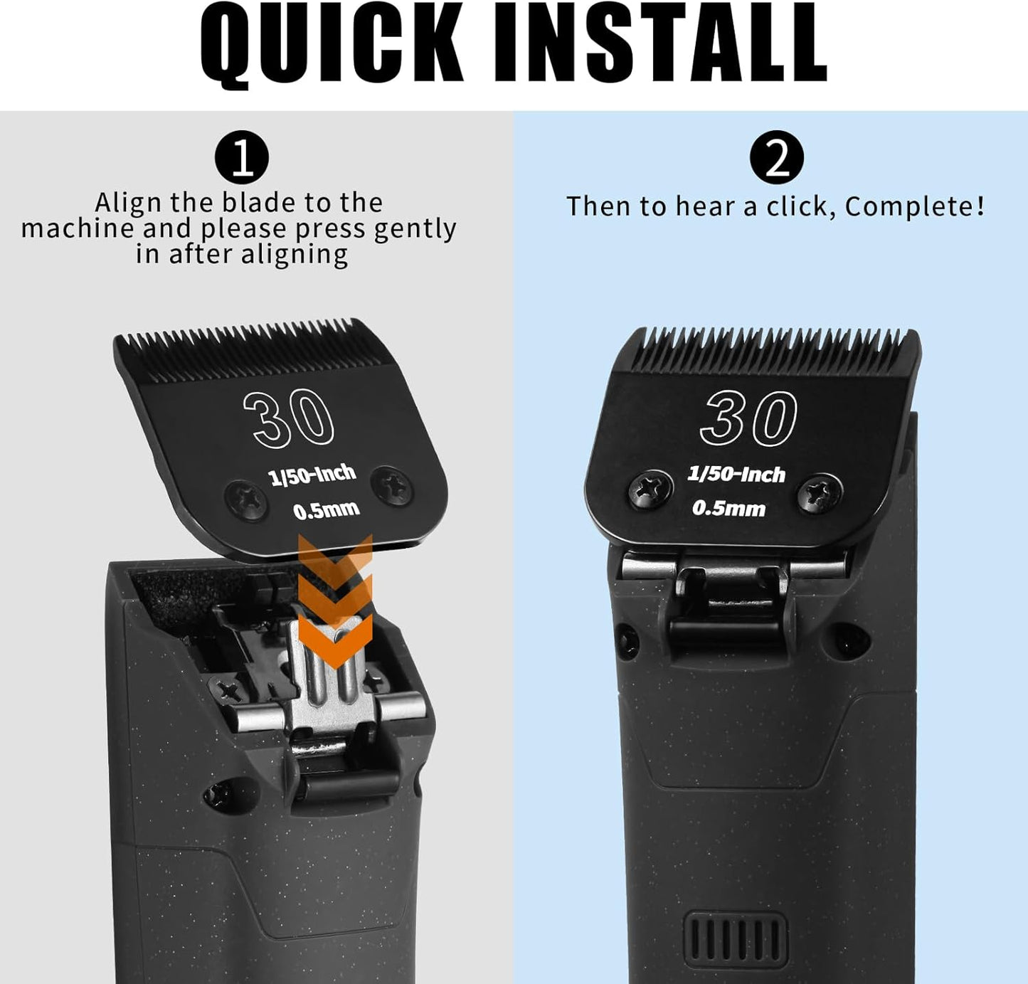 3 Packs 30# Detachable Dog Grooming Steel Blades,Compatible with Andis,Oster A5,Wahl KM-10 Series,Cut Length 1/50" 0.5MM (Black)