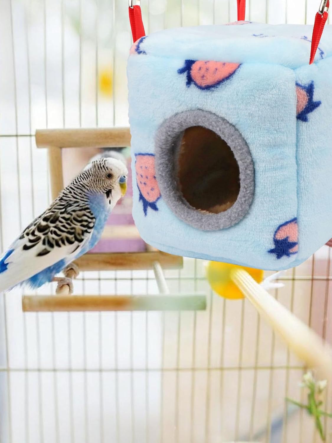 Wontee Bird Nest House Winter Warm Bird Bed for Cage Hanging Hammock Shed Hut for Parrots Budgies Parakeets Caique Senegal Cockatiels Conures (Small-5.9"x5.9"x5.9")