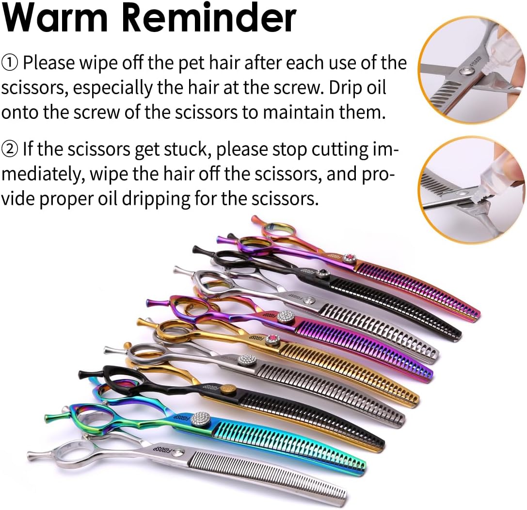 7.0'' Curved Chunkers Shears for Dog Grooming Professional Magic Grooming Scissors with Big Artificial Diamonds 30 Teeth for Large Dogs(7.0 in, Curved Chunkers)